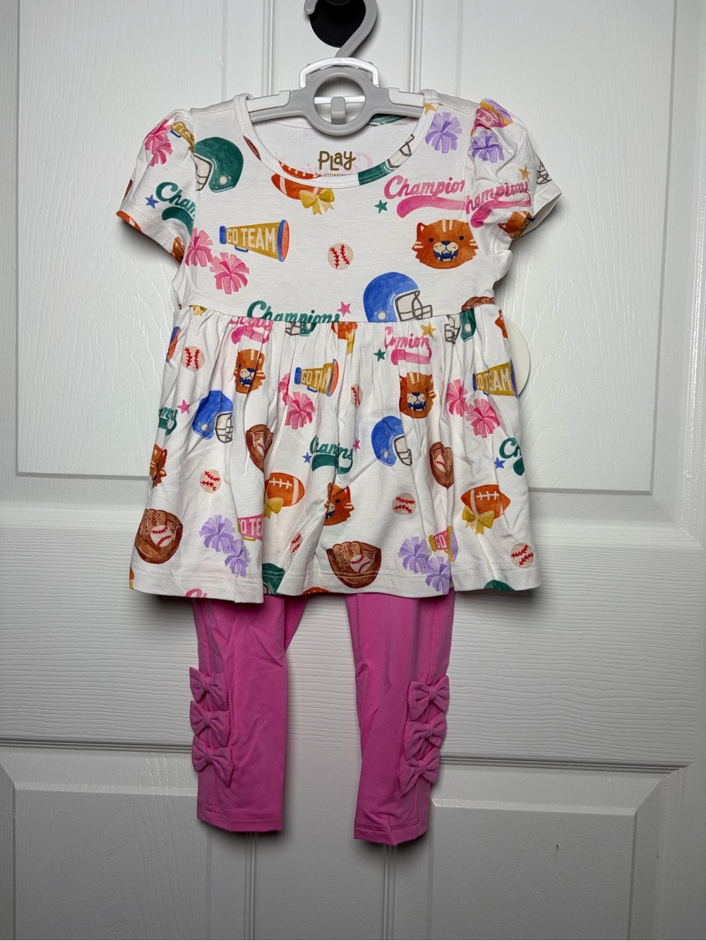 Little Sleepies Team Spirit Tunic Pop Pink Bow Leggings Set 2T NWT